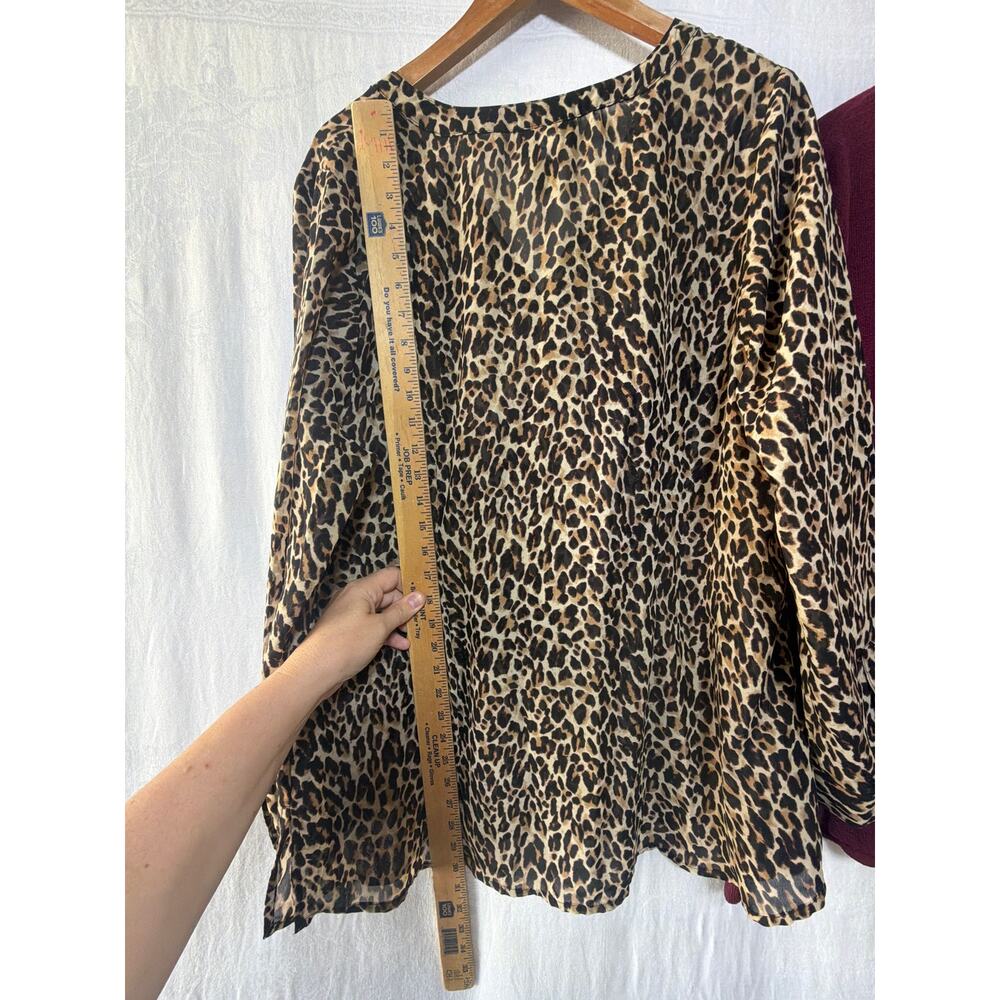 Lane Bryant Top 18 20 Sheer Animal Print Blouse Burgundy Knit Turtleneck LotOf 2 - Picture 16 of 16